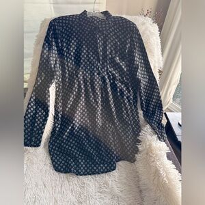 Black and white dressy button down blouse, drapes nicely size medium